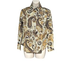 Etro Size 8 M 44 Paisley Print Button Down Shirt Cotton Blend Stretchy